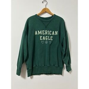 Y2K‎ American Eagle Outfitters Green Sweatshirt Womens S Crewneck Peace Heart